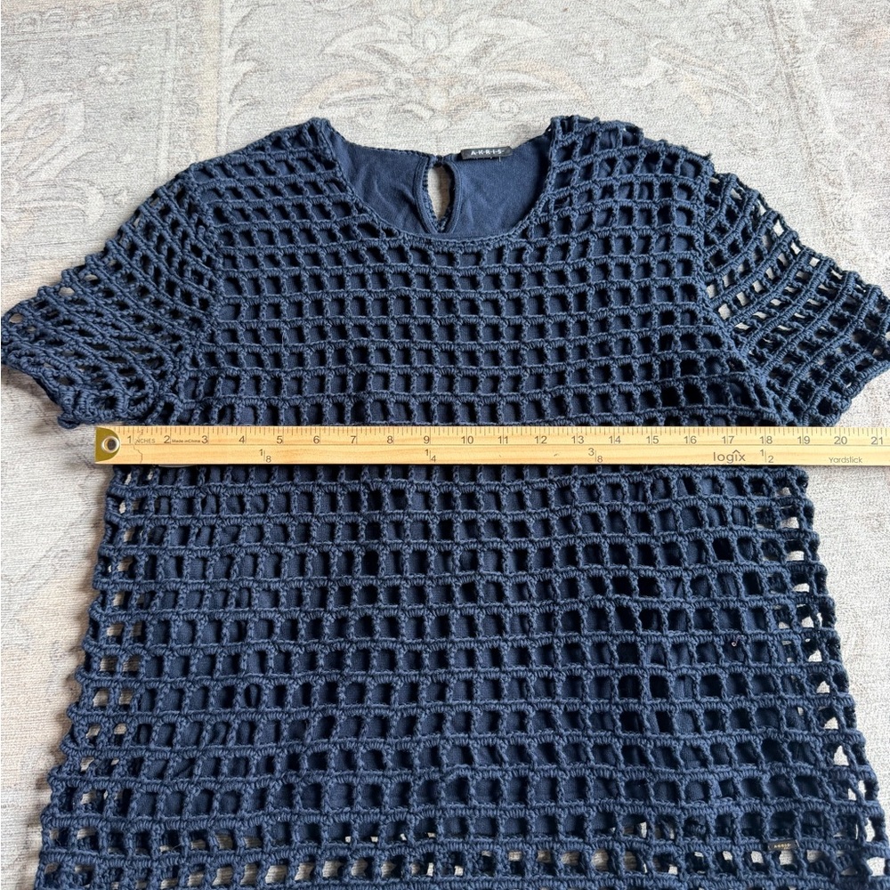 Akris Switzerland Open knit crochet short sleeve navy blue sweater Sz ? (S?) - Picture 5 of 8